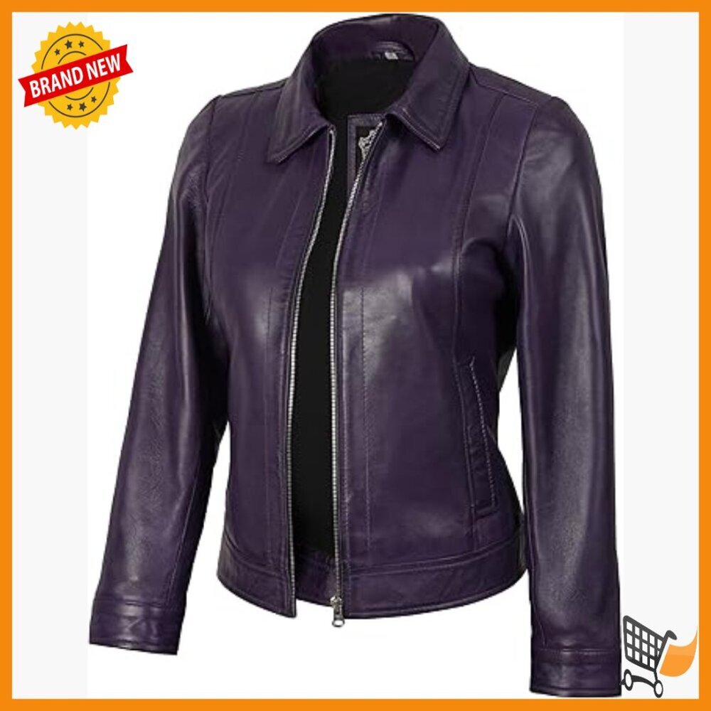 Lambskin Leather Jacket Women's Shirt Collar Style All Season Wear